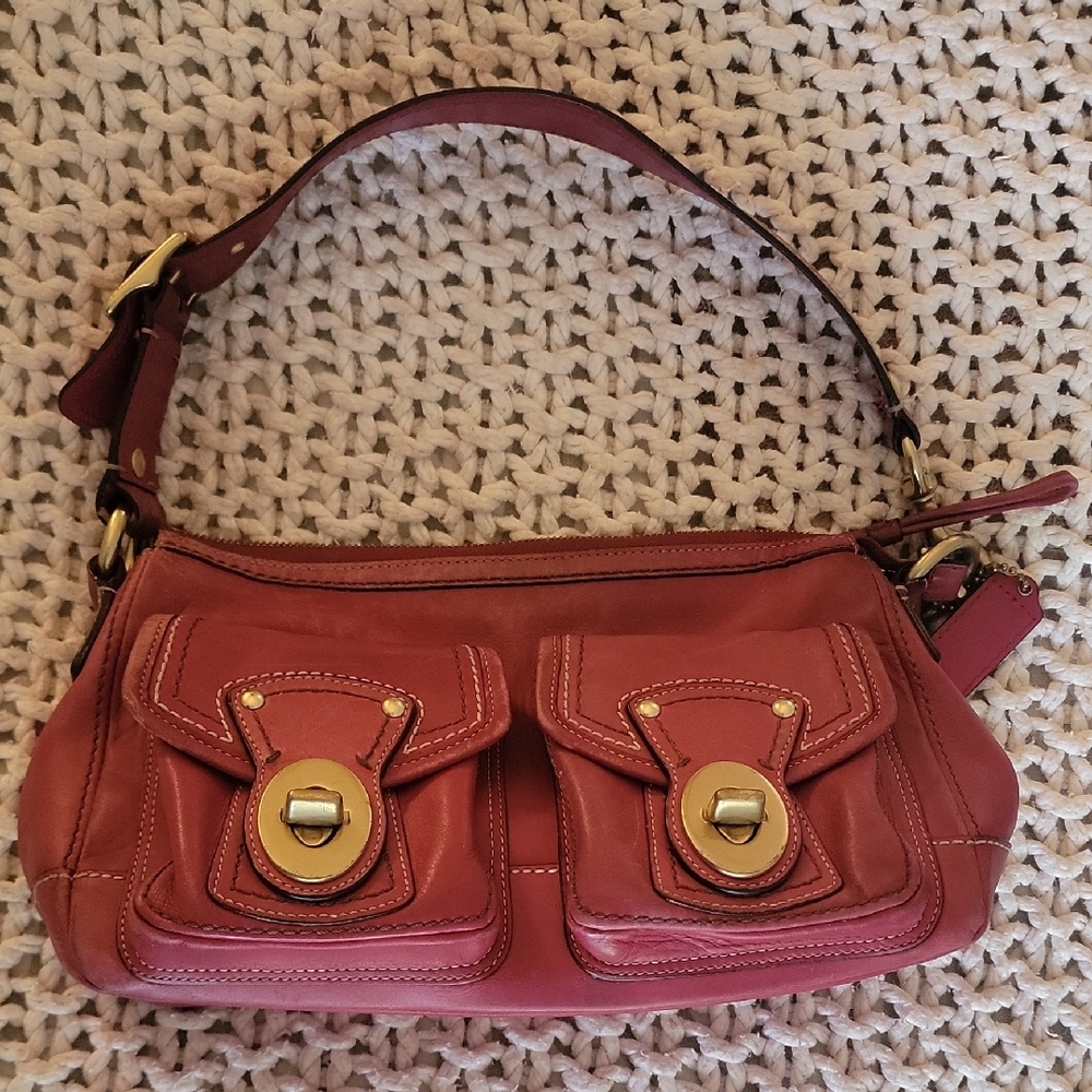 Coach Raspberry Leather Double Turnlock Legacy Shoulder Bag F12868, Y2K